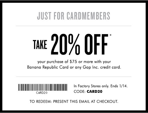 Coupon for: Cardmembers save more at Banana Republic Factory Stores