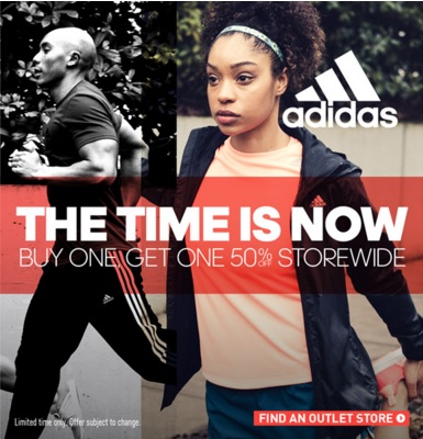 Coupon for: Buy one get one with discount at adidas outlet locations