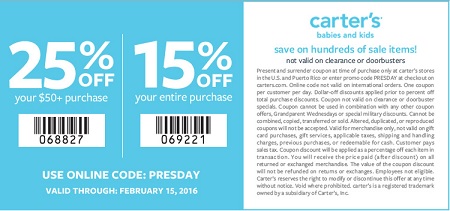 Coupon for: Presidents Day Sale is on at carter's