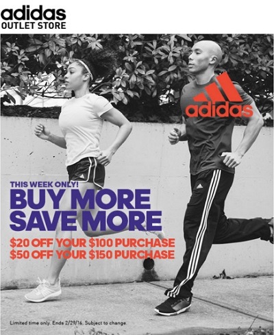 Coupon for: Buy more save more at adidas outlet locations