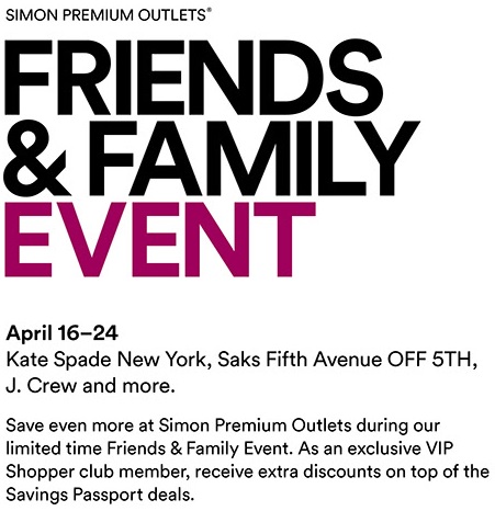 Coupon for: Friends & Family Event at Premium Outlets