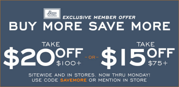 Coupon for: BOGO sale offer at G.H. Bass & Co. Factory Outlet