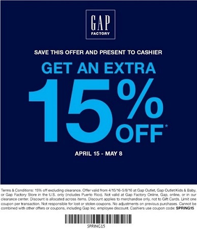 Coupon for: Sale at Gap Factory stores at Premium Outlets