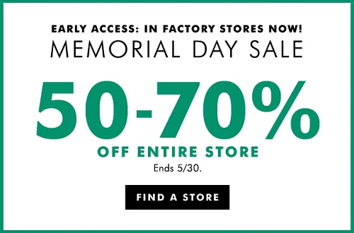 Coupon for: Memorial Day Sale 2016 at Banana Republic Factory