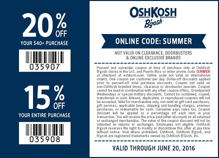 Coupon for: Stock up for summer at OshKosh B'gosh