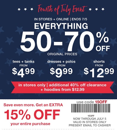 Coupon for: Fourth of July Event at Gap Factory Stores