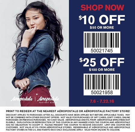 Coupon for: Print coupon and save at Aéropostale Factory Stores