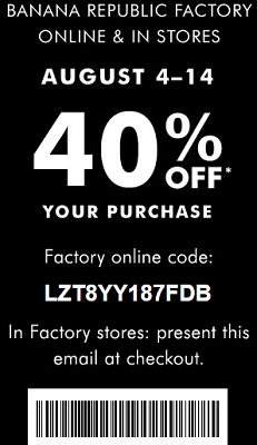 Coupon for: Save big at Banana Republic Factory