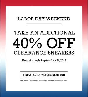 Coupon for: A Sale to Celebrate Labor Day at Converse Factory