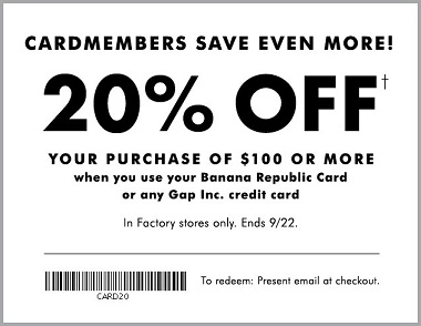 Coupon for: Cardmembers save at Banana Republic Factory