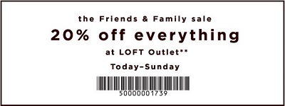 Coupon for: U.S. LOFT Outlet Deal: Save 20% off your purchase 