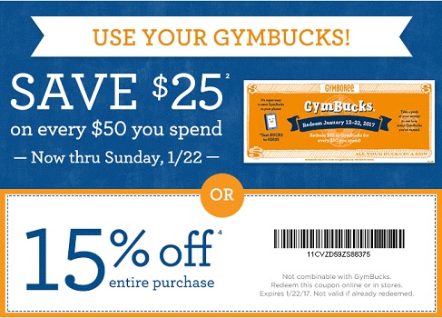 Coupon for: Save money at U.S. Gymboree Outlet Stores thanks to Gymbucks