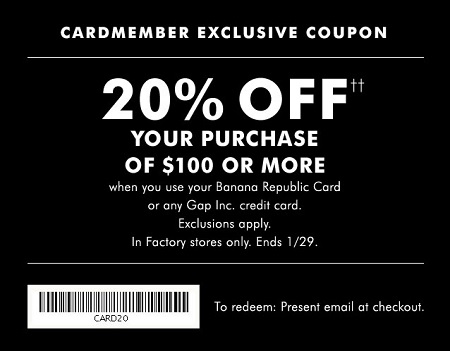 Coupon for: Use Banana Republic Cardmember Coupon