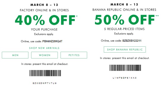 Coupon for: Friends & Family Event starts now at Banana Republic Factory Stores