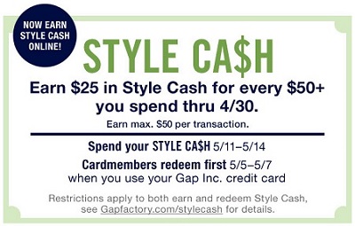 Coupon for: U.S. Gap Factory: Earn your Style Cash