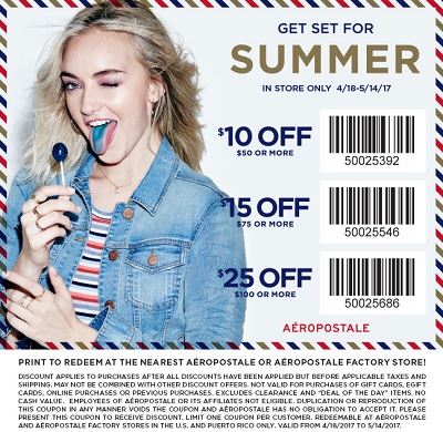 Coupon for: Get set for summer at U.S. Aéropostale Factory Stores
