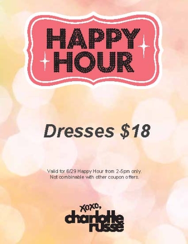 Coupon for: Charlotte Russe, Happy hours, dresses for ...