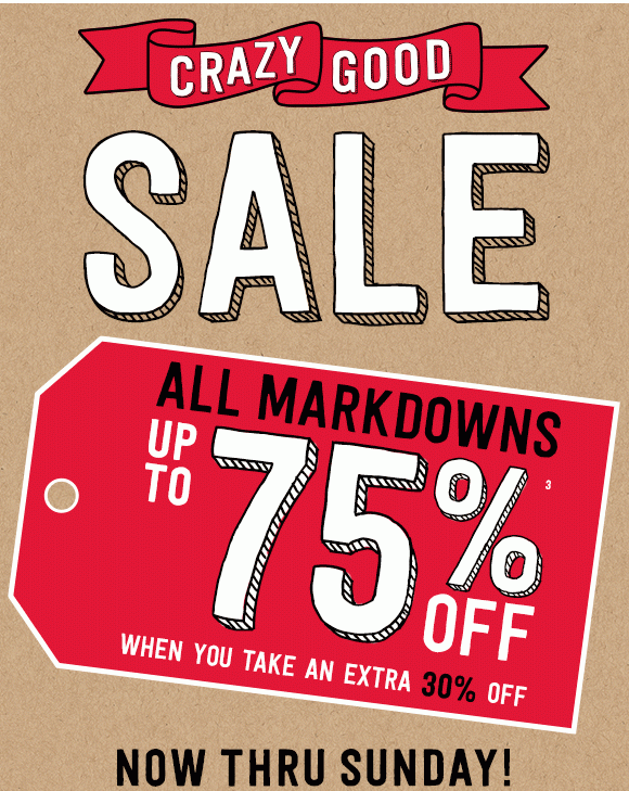 Coupon for: Crazy 8, extra 30% off markdowns