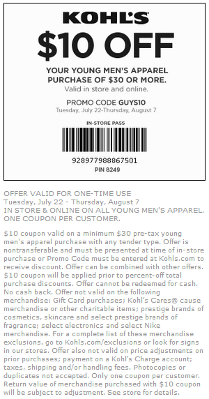 Coupon for: Kohl's, Take $10 off your purchase