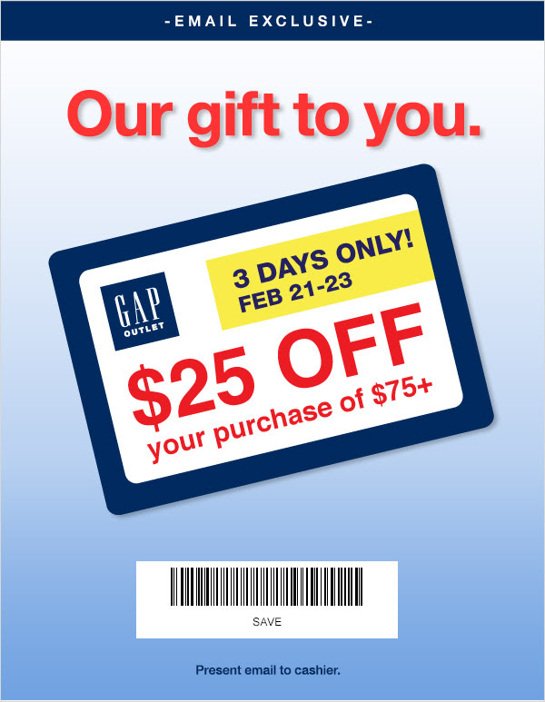 Coupon for: GAP, Special Gift