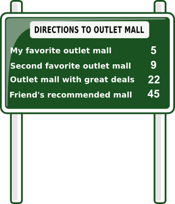 Get directions to outlet mall